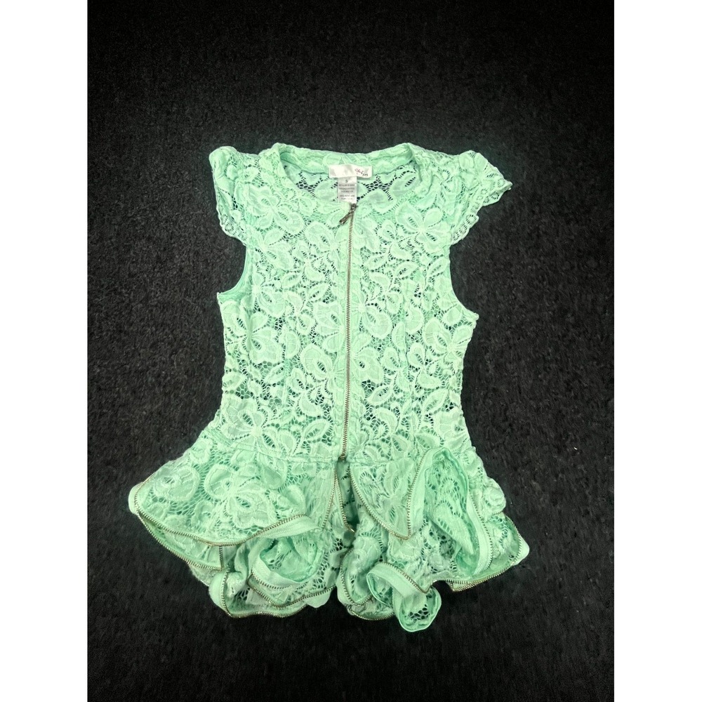 Oh Yes Lace Peplum Top Womens Small Mint Green Front Zip Ruffle Hem Sleeveless
